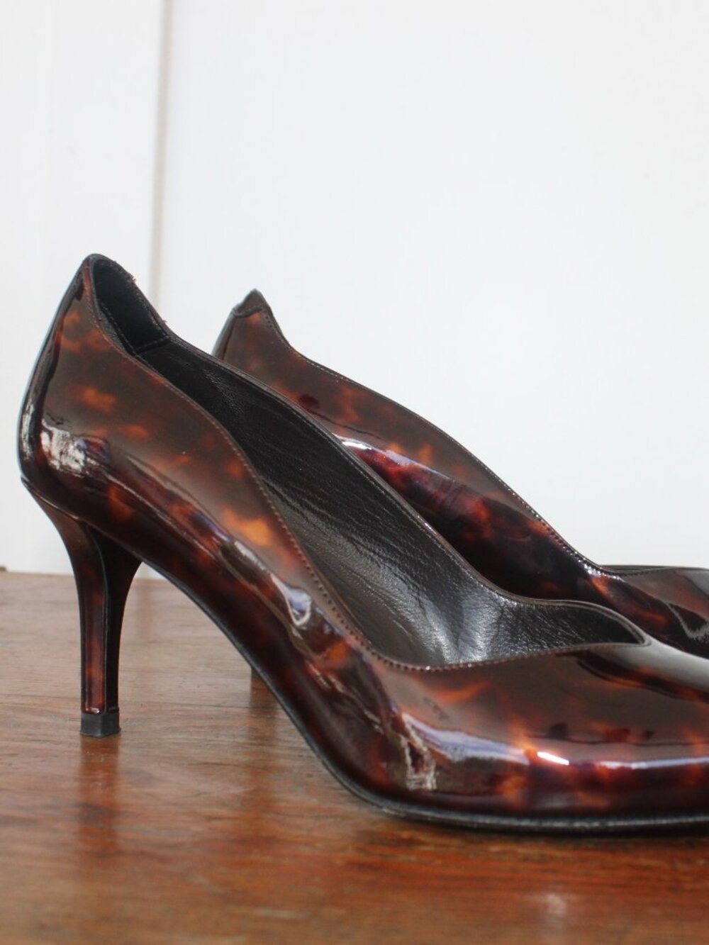 Stuart Weitzman Tortoiseshell Patent Heel Pumps - Brown